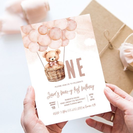 First Teddy Bear Boy Boho 1st誕生日 招待状