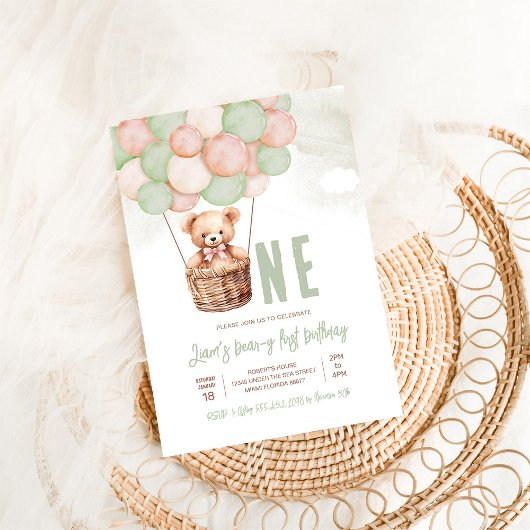 First Teddy Bear Boy Boho 1st誕生日 招待状