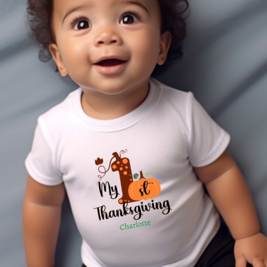 First Thanksgiving名前を白に追加 ベビーTシャツ