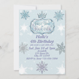 First Time Four-Ever Snowflake Birthday Invitation 招待状