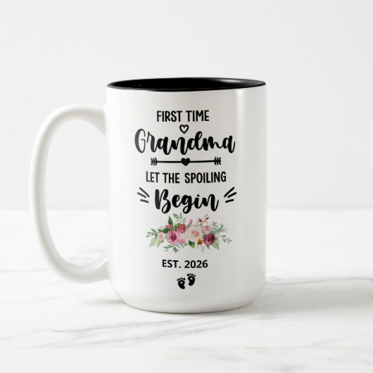 First Time Grandma Mug Personalized with Est Year, ツートーンマグカップ (左)