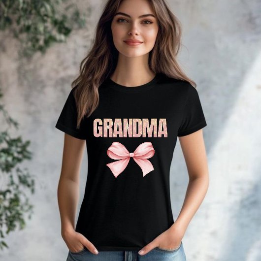First Time Grandma Pink Ribbon Bow Nana Tシャツ
