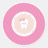 First Toothパーティーピンクステッカーラベル ラウンドシール (正面)