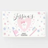 First Toothベビーガールシャワーパーティー編集可能バナー 横断幕 (横)