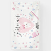 First Toothベビーガールシャワーパーティー編集可能バナー 横断幕 (縦)
