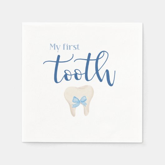 First Tooth - Agra Hadigミニマリストブルー スタンダードカクテルナプキン (正面)