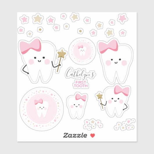 First Tooth Baby Girlスクラップブックまたはパーティーシール シール (シート)