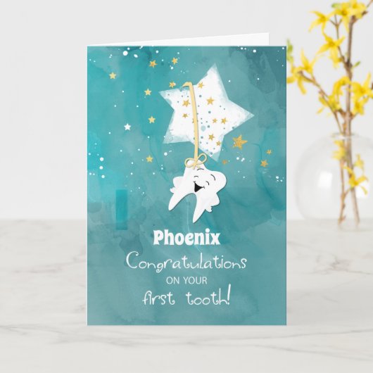 First Tooth Stars at Nightおめでとう カード (黄色い花)