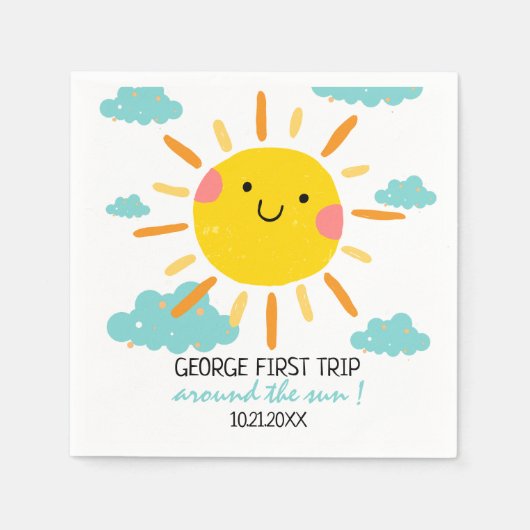 First Trip のまわりに The Sunの誕生日 スタンダードカクテルナプキン (正面)