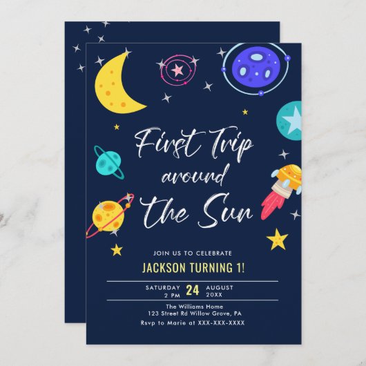 First Trip のまわりに The Sunの誕生日 招待状 (正面/裏面)