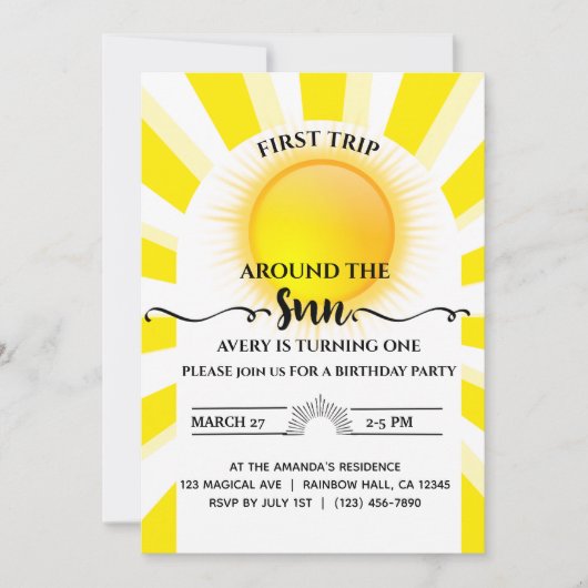First Trip のまわりに The Sunの誕生日 招待状 (正面)