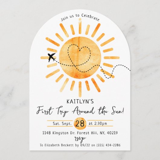 First Trip のまわりに The Sunの誕生日 招待状 (正面)