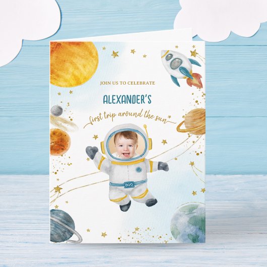 First Trip のまわりに the Sun宇宙誕生日写真 招待状