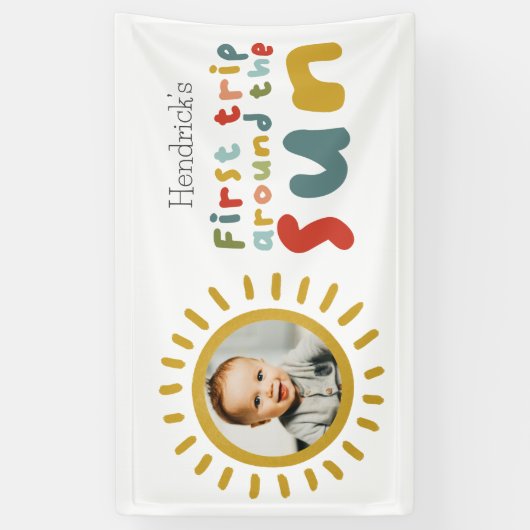 First Trip のまわりに The Sun誕生日写真サイン 横断幕 (縦)