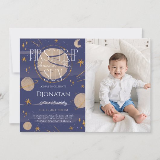 First Trip のまわりに The Sun誕生日写真 招待状 (正面)
