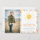 First Trip のまわりに the Sun 1stフォト誕生日 招待状 (正面)