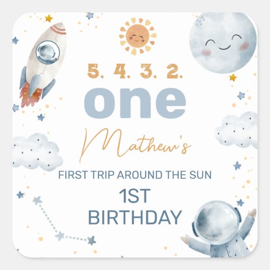 First Trip のまわりに the Sun 1st Birthdayステッカー スクエアシール (正面)