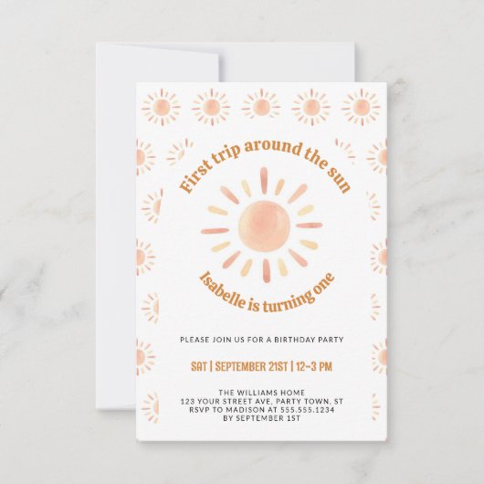 First Trip のまわりに The Sun 1st Birthdayパーティー写真 招待状 (正面)