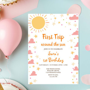 First Trip のまわりに The Sun 1st Birthday By Girl 招待状