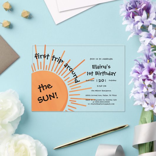 First Trip のまわりに The Sun 1st Birthday Horizontal アクリル招待状 (インサイチュ (ウェディング))