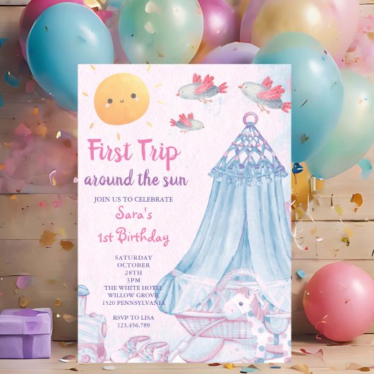 First Trip のまわりに The Sun & Bird 1st誕生日 招待状
