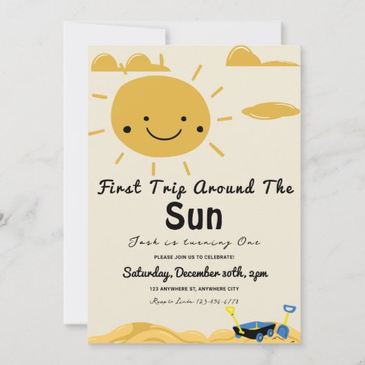 First Trip のまわりに The Sun Birthday Party Invitation 招待状 (正面)