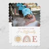 First Trip のまわりに the Sun Boho 1st Birthday Photo サンキューカード (正面/裏面)