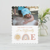 First Trip のまわりに the Sun Boho 1st Birthday Photo サンキューカード (スタンド正面)