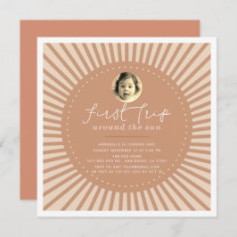 First Trip のまわりに The Sun Boho Photo 1st Birthday 招待状