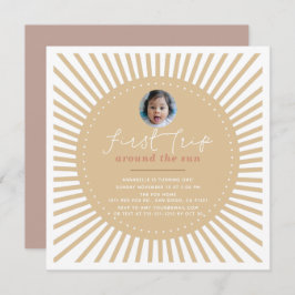 First Trip のまわりに The Sun Boho Photo 1st Birthday 招待状
