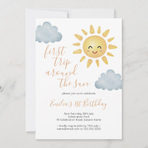First Trip のまわりに The Sun Cute 1st Birthday 招待状