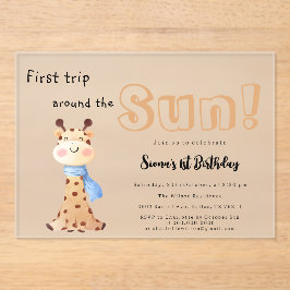 First Trip のまわりに The Sun Giraffe 1st Birthday アクリル招待状