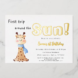 First Trip のまわりに The Sun Giraffe 1st Birthday 箔招待状