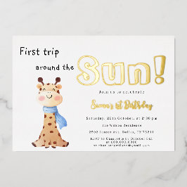 First Trip のまわりに The Sun Giraffe 1st Birthday 箔招待状