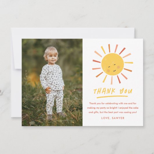 First Trip のまわりに the Sun Kidsフォト誕生日 サンキューカード (正面)