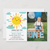 First Trip のまわりに The Sun Photo 1st Birthday 招待状 (正面)