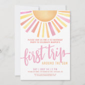 First Trip のまわりに The Sun Pink 1st Birthday 招待状 (正面)