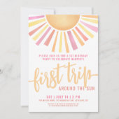 First Trip のまわりに The Sun Pink Photo 1st Birthday 招待状 (正面)