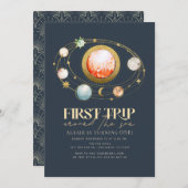 First Trip のまわりに The Sun Planets 1st Birthday 招待状 (正面/裏面)
