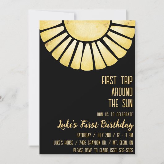 First Trip のまわりに the Sun, Sunray 1st Birthday 招待状 (正面)