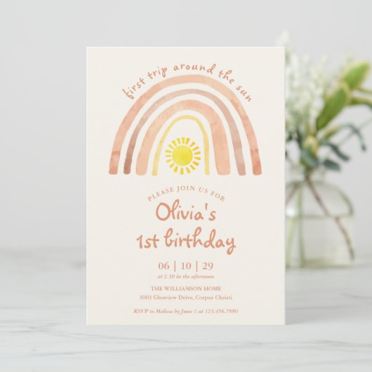 First Trip Around Sun Rainbow Photo 1st Birthday 招待状 (スタンド正面)