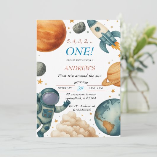 First Trip Around the Sun Astronaut Birthday Party 招待状 (スタンド正面)