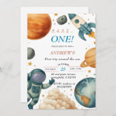 First Trip Around the Sun Astronaut Birthday Party 招待状 (正面/裏面)