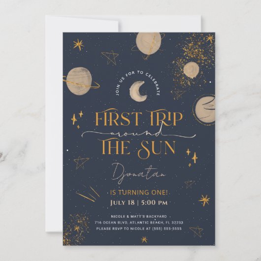 First Trip Around The Sun Birthday Invitation 招待状 (正面)