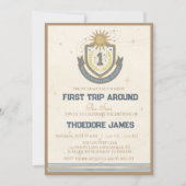 First Trip Around the Sun Birthday Varsity Preppy 招待状 (正面)