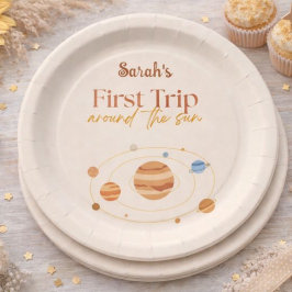 First Trip Around The Sun Boho Photo 1st Birthday ペーパープレート