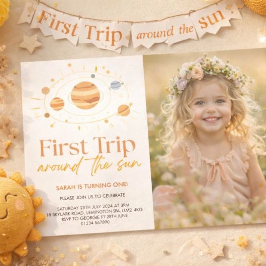 First Trip Around The Sun Boho Photo 1st Birthday 招待状
