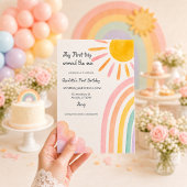 First Trip Around the Sun Boho Rainbow Baby 招待状
