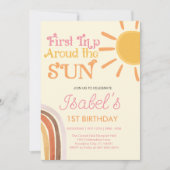 First Trip Around the Sun Boho Retro 1st Birthday  招待状 (正面)