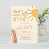 First Trip Around the Sun Boho Retro 1st Birthday  招待状 (スタンド正面)